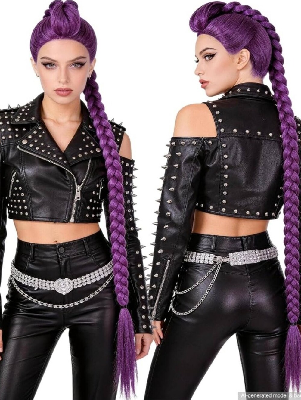 Long Purple Braided Wig - Women Hair